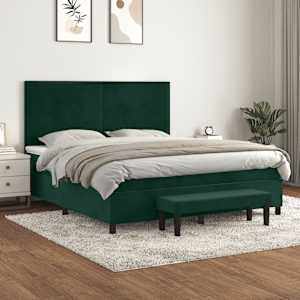 Box spring postelja z vzmetnico temno zelena 180x200 cm žamet