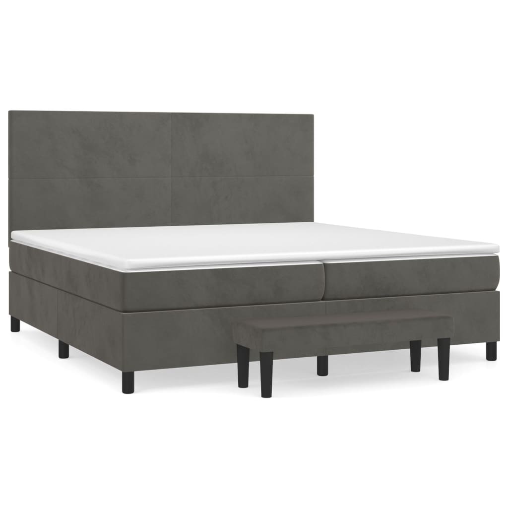 Sötétszürke bársony rugós ágy matraccal 200x200 cm 