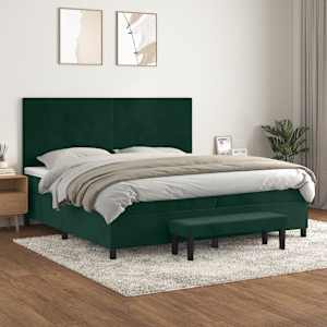 Box spring postelja z vzmetnico temno zelena 200x200 cm žamet