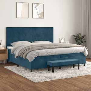 Box spring postelja z vzmetnico temno modra 200x200 cm žamet