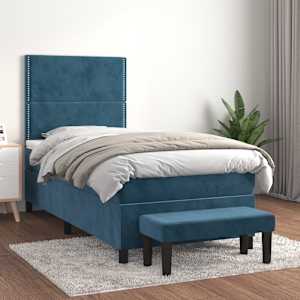 Box spring postelja z vzmetnico temno modra 80x200 cm žamet