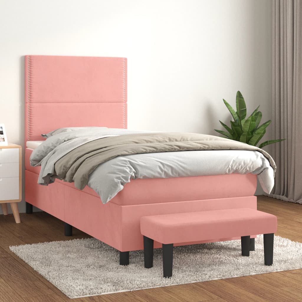 vidaXL Pat box spring cu saltea, roz, 80x200 cm, catifea