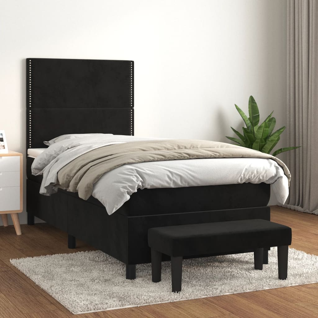 Box spring postel s matrací černá 90x190 cm samet