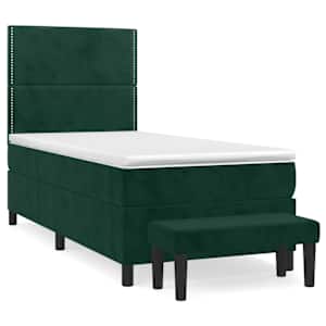 Box spring postel s matrací tmavě zelená 90x190 cm samet - obrázek 2