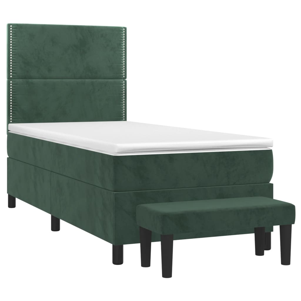vidaXL Boxspring met matras fluweel donkergroen 90x190 cm afbeelding