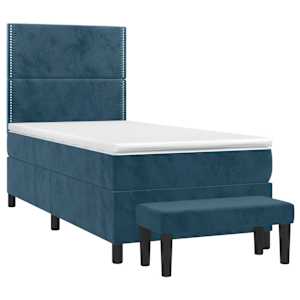Box spring postel s matrací tmavě modrá 90x190 cm samet - obrázek 4
