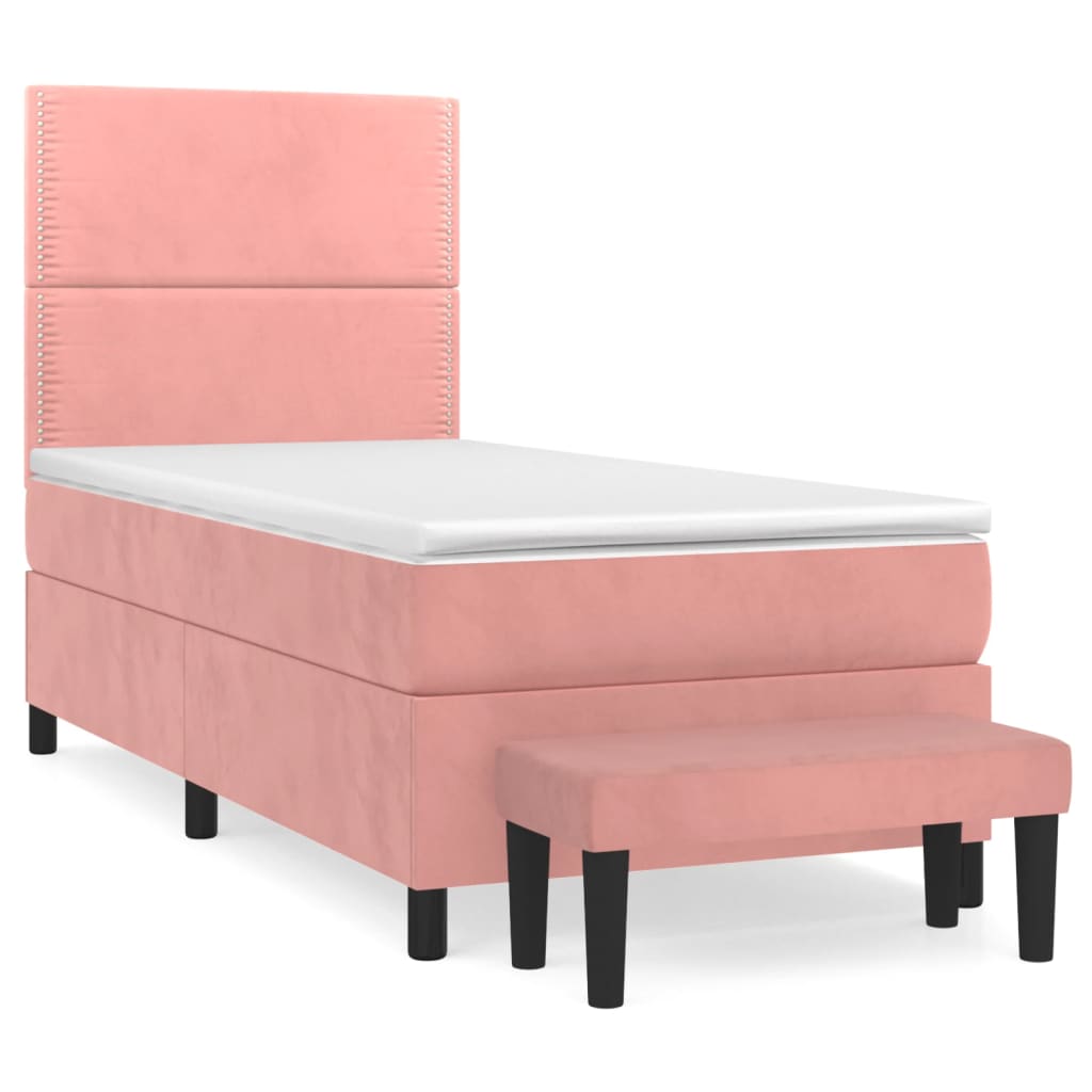Rózsaszín bársony rugós ágy matraccal 90 x 190 cm 