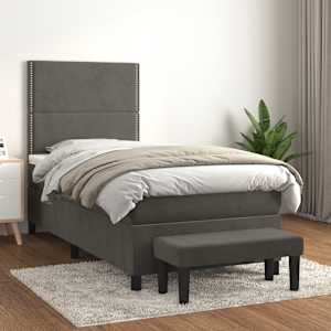 Box spring postel s matrací tmavě šedá 100x200 cm samet - obrázek 1