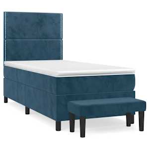 Box spring postel s matrací tmavě modrá 100x200 cm samet - obrázek 2