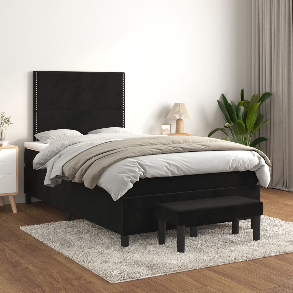 Fekete bársony rugós ágy matraccal 120 x 200 cm 