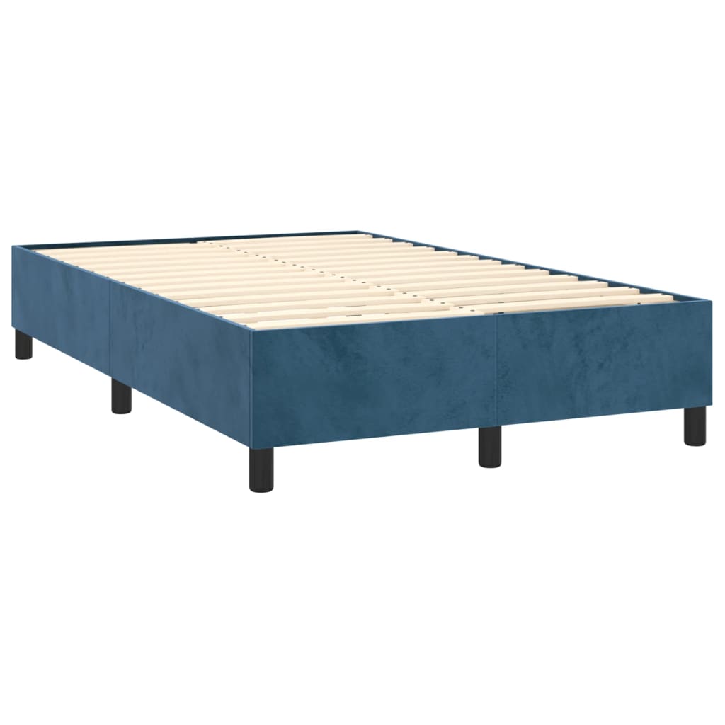 Sötétkék bársony rugós ágy matraccal 120 x 200 cm 