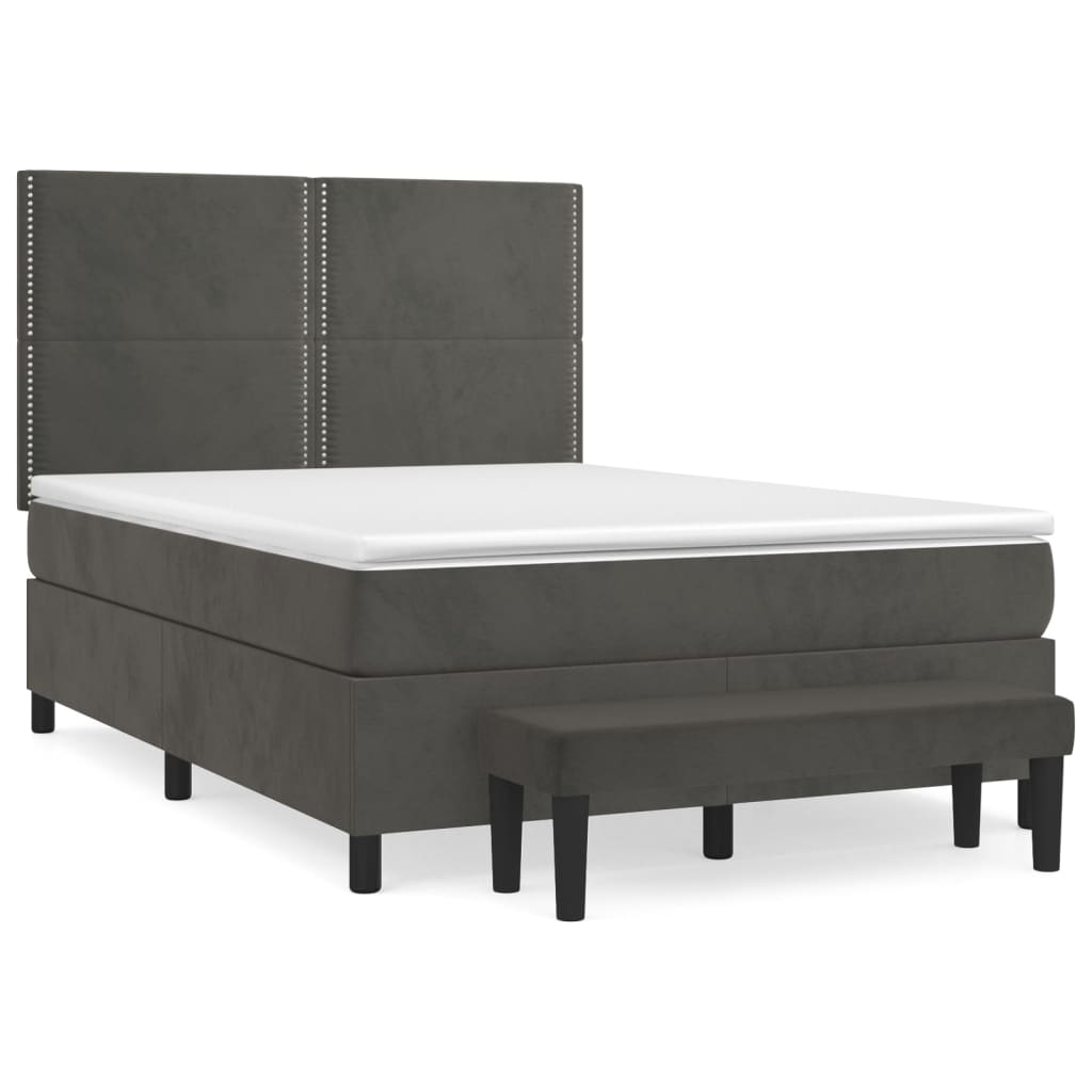 Sötétszürke bársony rugós ágy matraccal 140x190 cm 