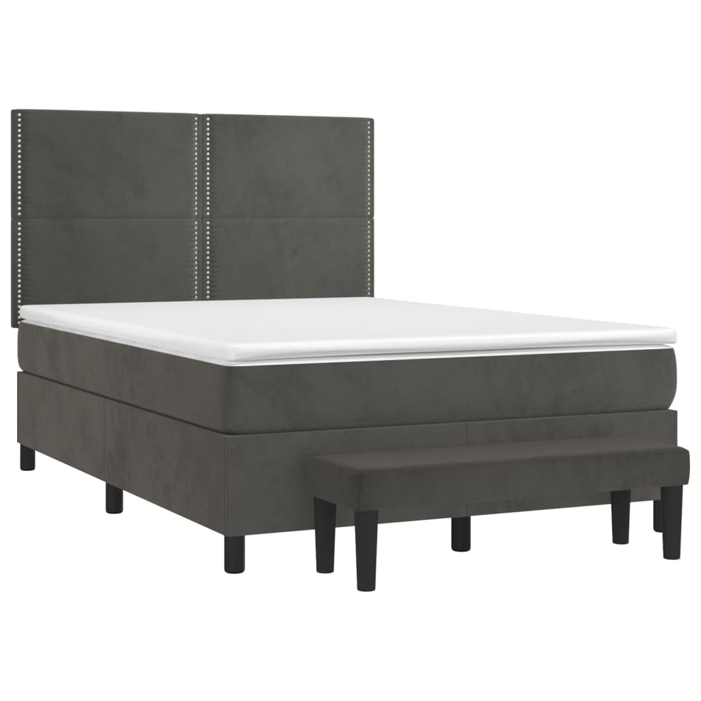 vidaXL Boxspring met matras fluweel donkergrijs 140x190 cm afbeelding