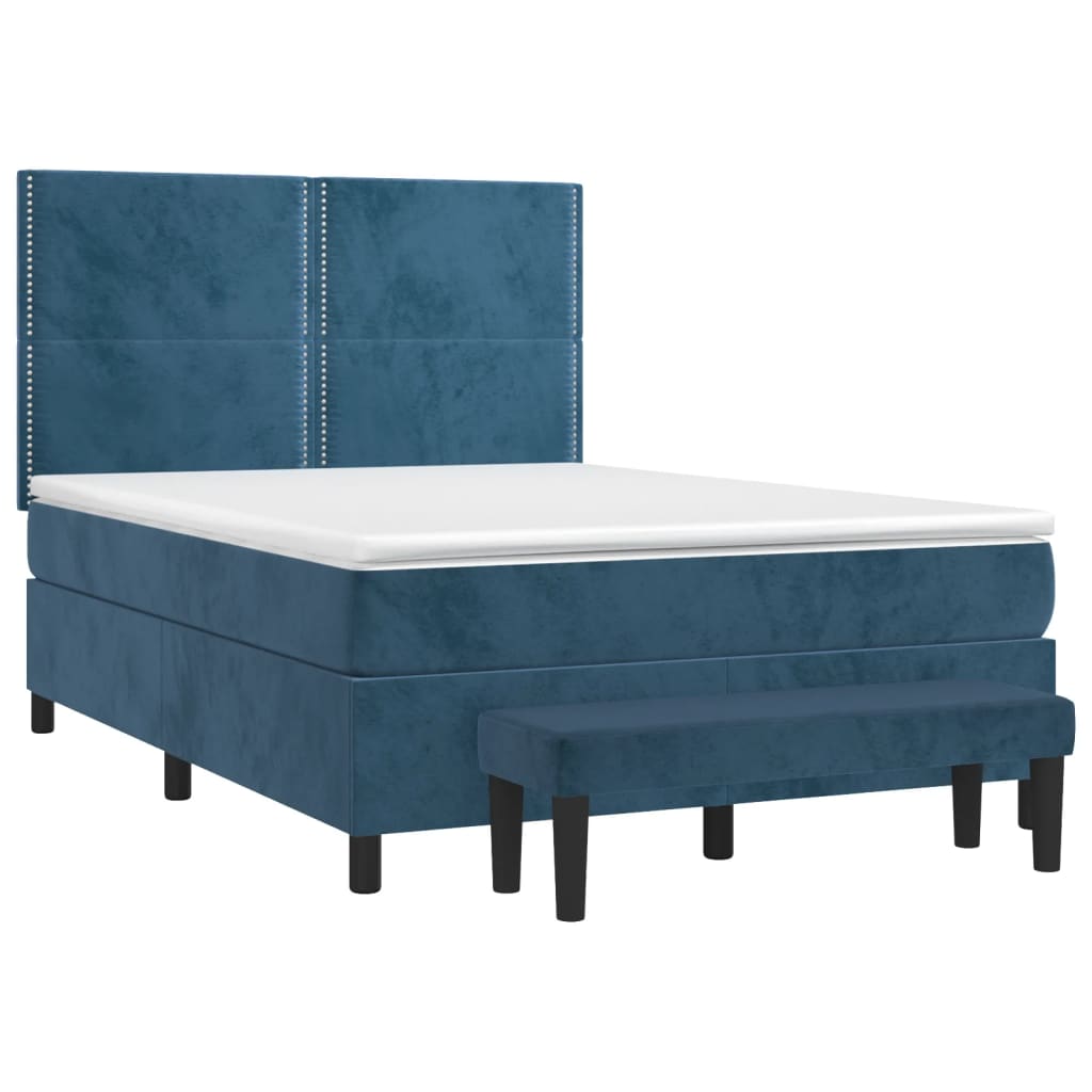 vidaXL Boxspring met matras fluweel donkerblauw 140x190 cm afbeelding