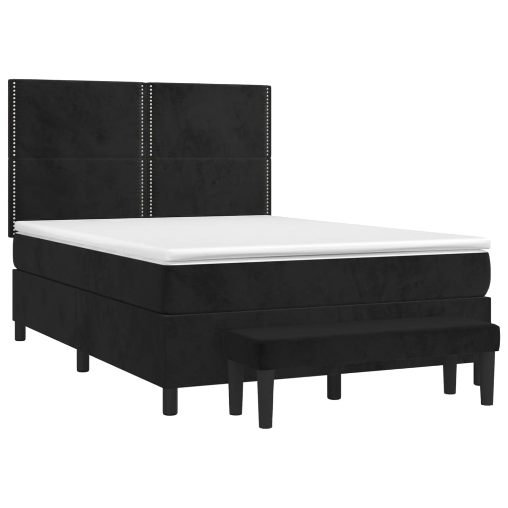 Fekete bársony rugós ágy matraccal 140x200 cm 
