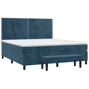 vidaXL Sommier &agrave; lattes de lit et matelas Bleu fonc&eacute; 160x200cm Velours