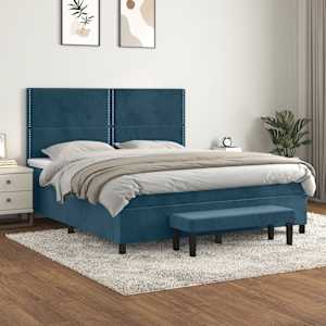 Box spring postel s matrací tmavě modrá 160x200 cm samet - obrázek 1