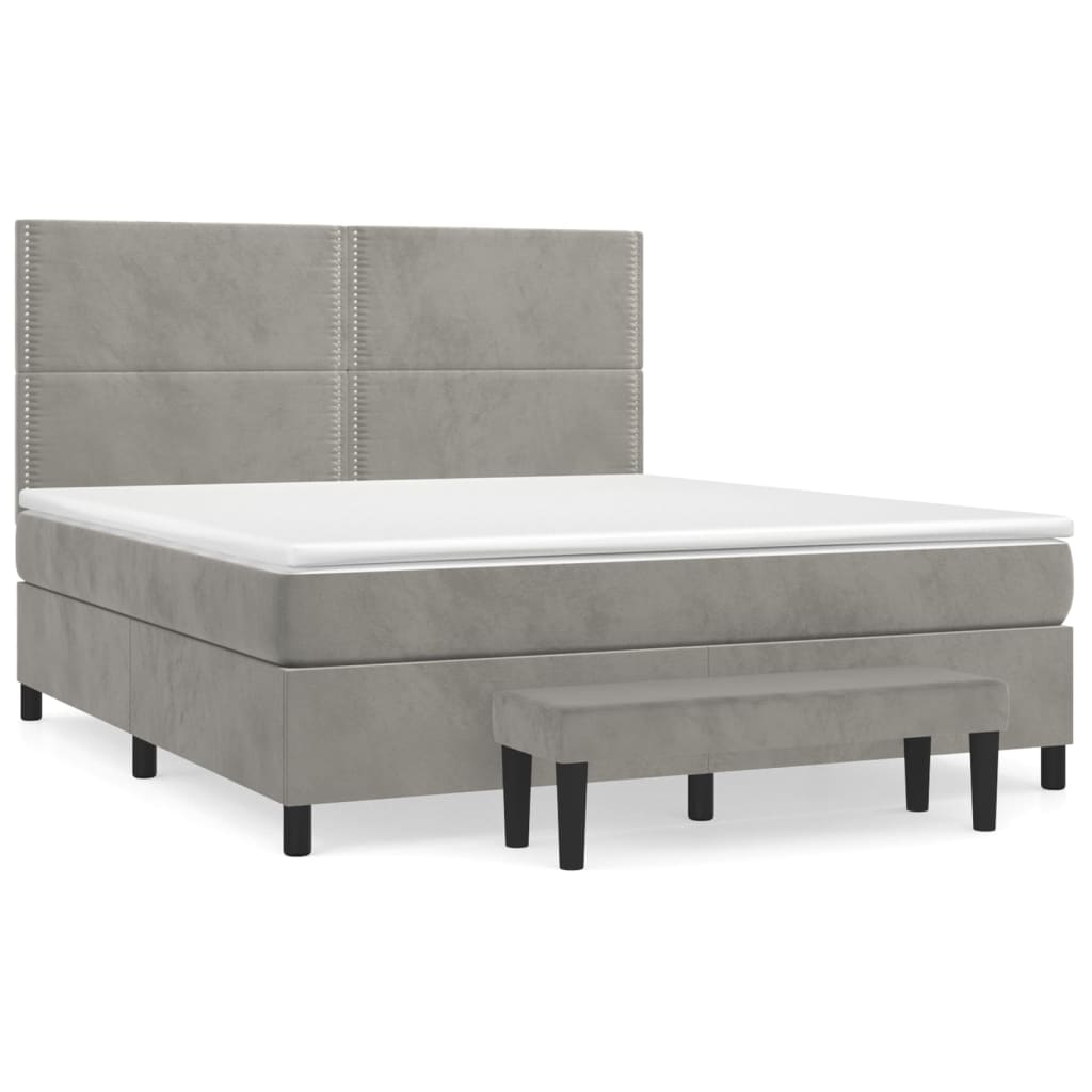 Pat box spring cu saltea, gri deschis, 180x200 cm, catifea