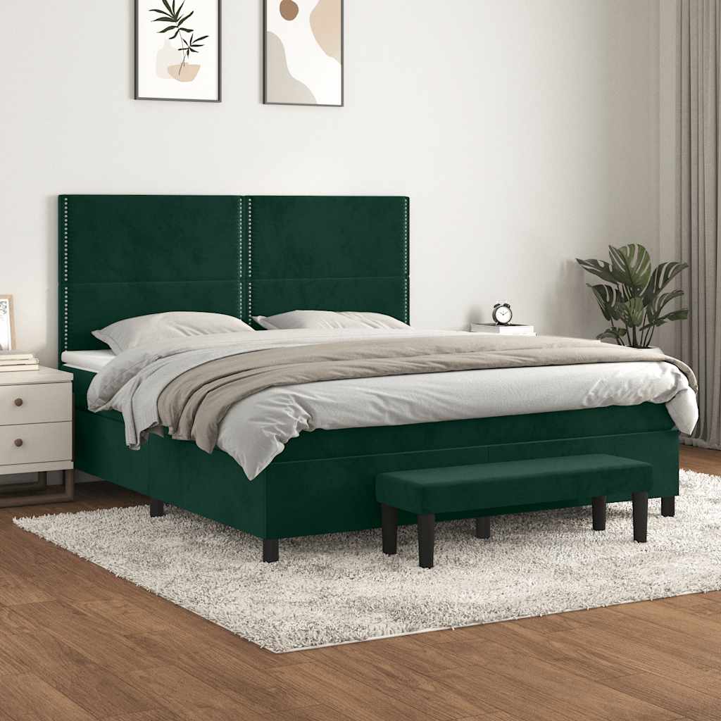 vidaXL Pat box spring cu saltea, verde închis, 180x200 cm, catifea