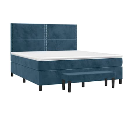 vidaXL Sommier &agrave; lattes de lit et matelas Bleu fonc&eacute; 180x200cm Velours