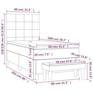 Box spring postel s matrací světle šedá 80 x 200 cm samet - obrázek 8