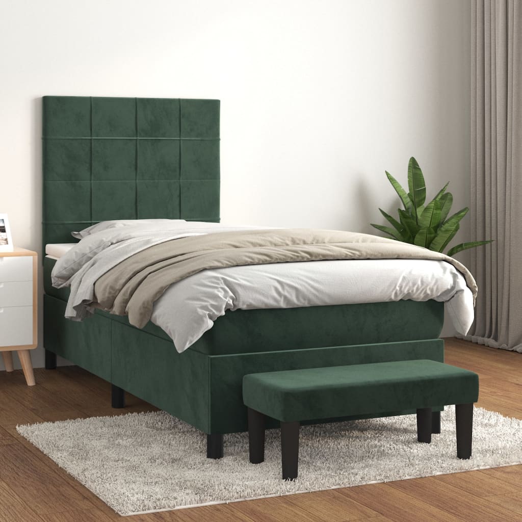 vidaXL Pat box spring cu saltea, verde închis, 80x200 cm, catifea