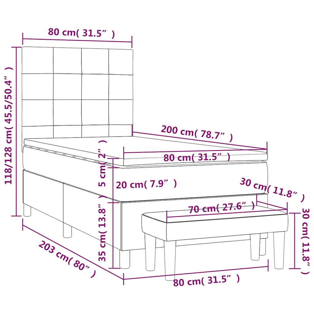 Box spring postel s matrací tmavě modrá 80 x 200 cm samet - obrázek 9