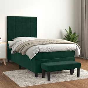 Box spring postel s matrací tmavě zelená 90x190 cm samet - obrázek 1