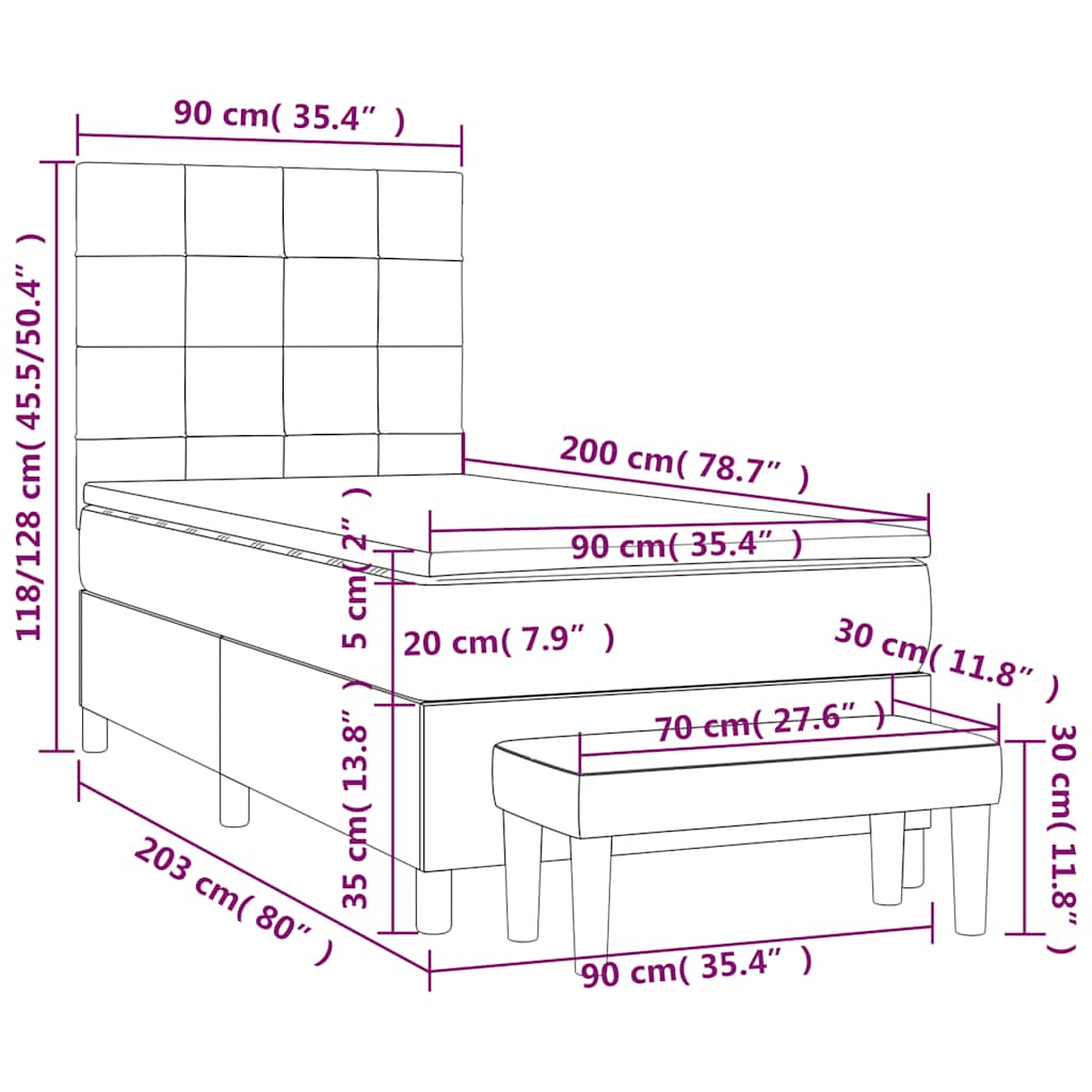Box spring postelja z vzmetnico temno zelena 90x200 cm žamet - slika 9