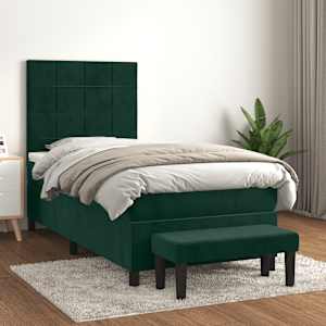 Box spring postel s matrací tmavě zelená 100x200 cm samet - obrázek 1