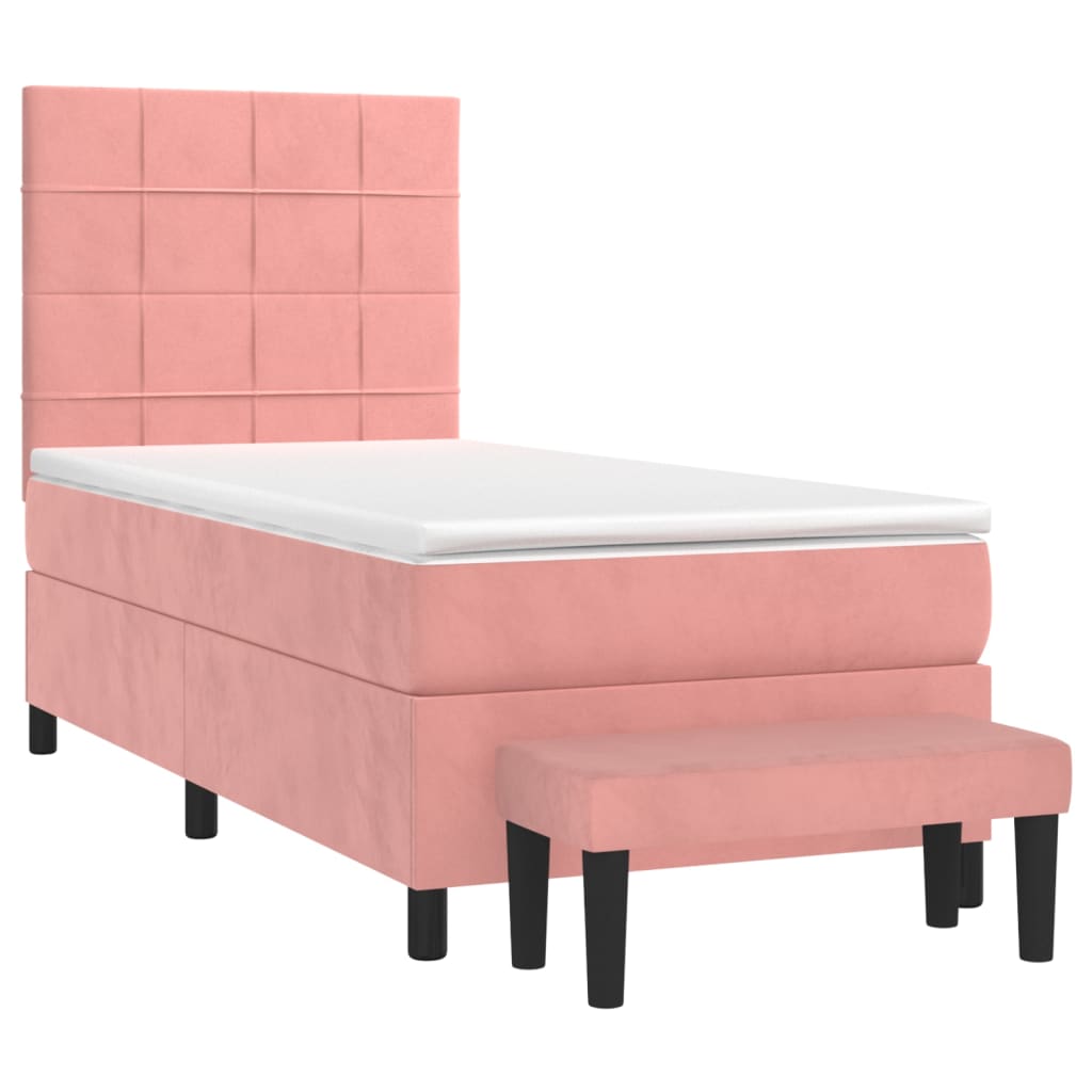 vidaXL Boxspring met matras fluweel roze 100x200 cm afbeelding