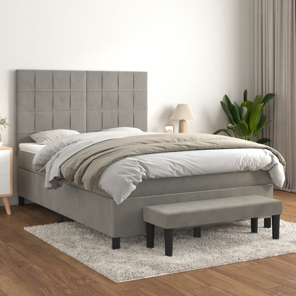 vidaXL Boxspringbett mit Matratze Hellgrau 140x190 cm Samt