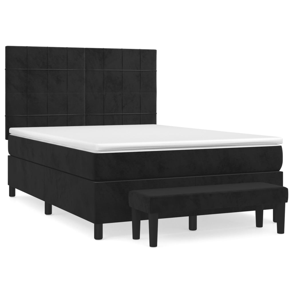 Fekete bársony rugós ágy matraccal 140 x 190 cm 