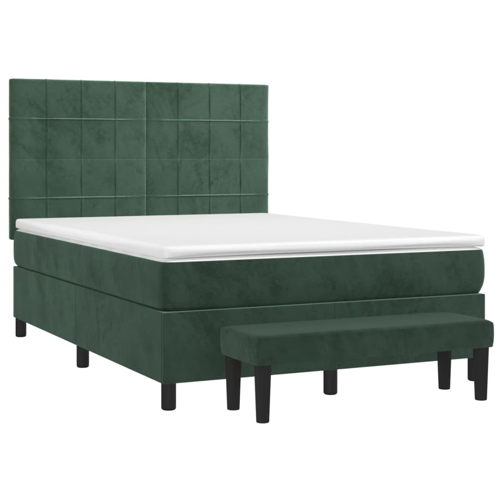vidaXL Boxspring met matras fluweel donkergroen 140x190 cm afbeelding