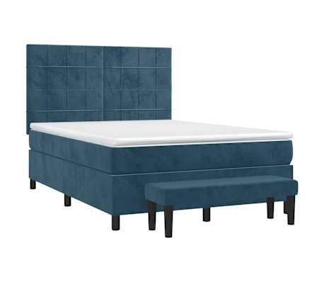 vidaXL Boxspring met matras fluweel donkerblauw 140x200 cm