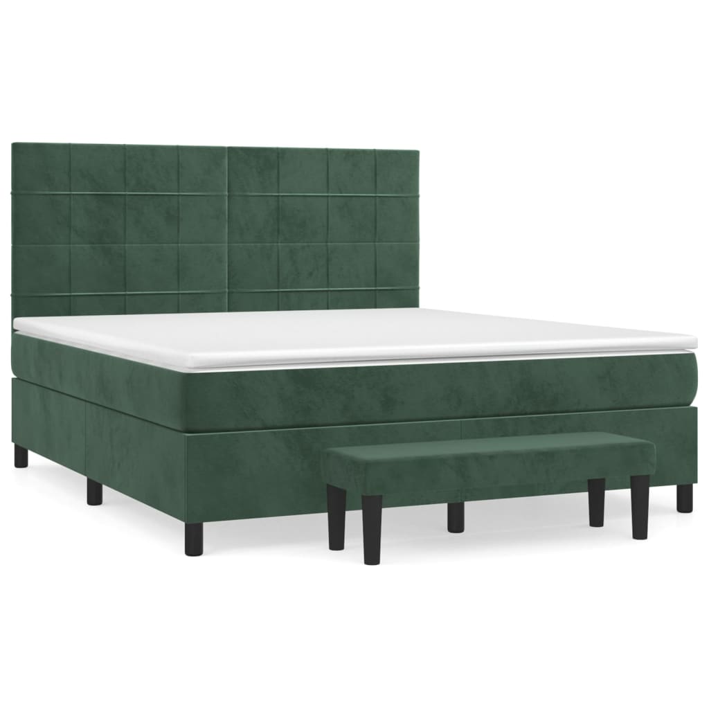 vidaXL Box spring postel s matrací tmavě zelená 160x200 cm samet
