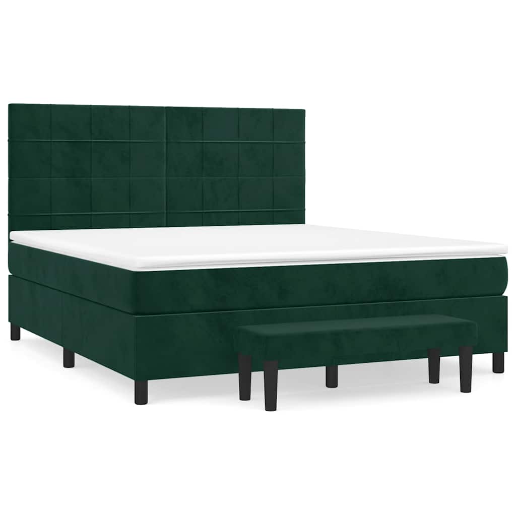 vidaXL Posteľný rám boxsping s matracom tmavozelený 160x200 cm zamat