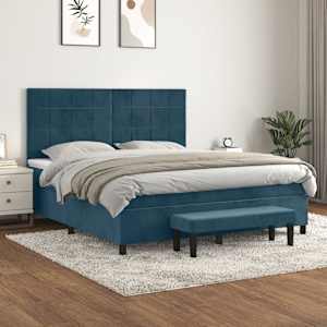 Box spring postelja z vzmetnico temno modra 160x200 cm žamet