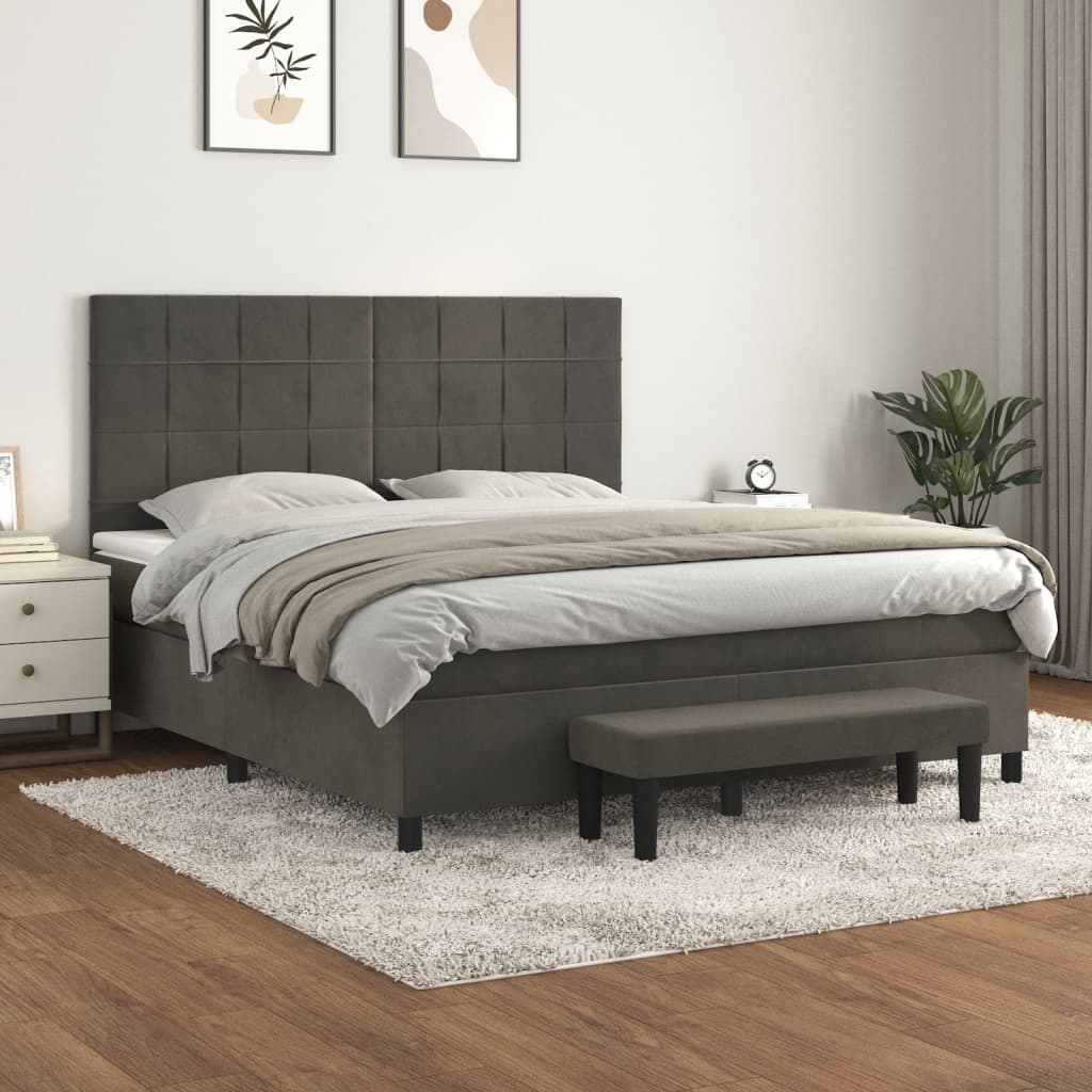 Boxspringbett mit Matratze Dunkelgrau 180×200 cm Samt