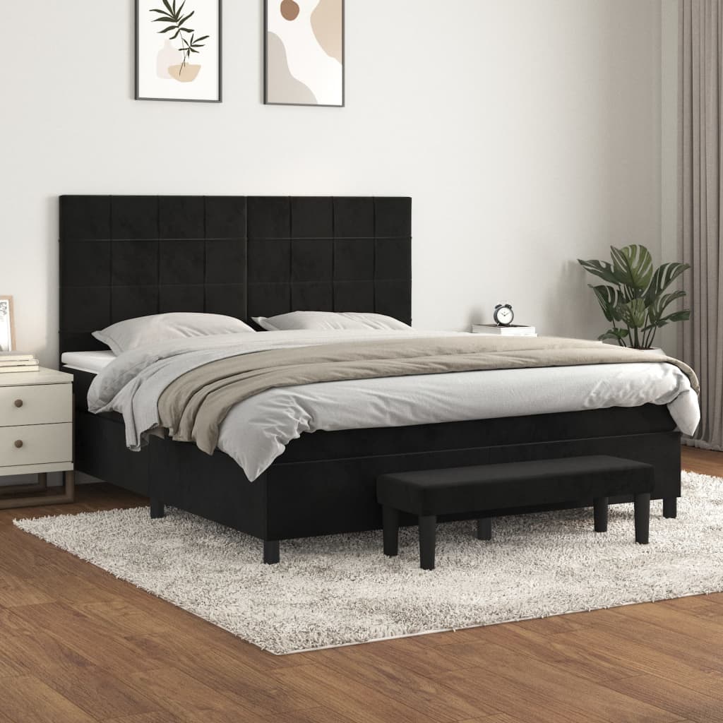 vidaXL Boxspringbett mit Matratze Schwarz 180x200 cm Samt