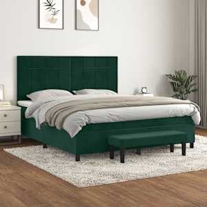 Box spring postelja z vzmetnico temno zelena 180x200 cm žamet