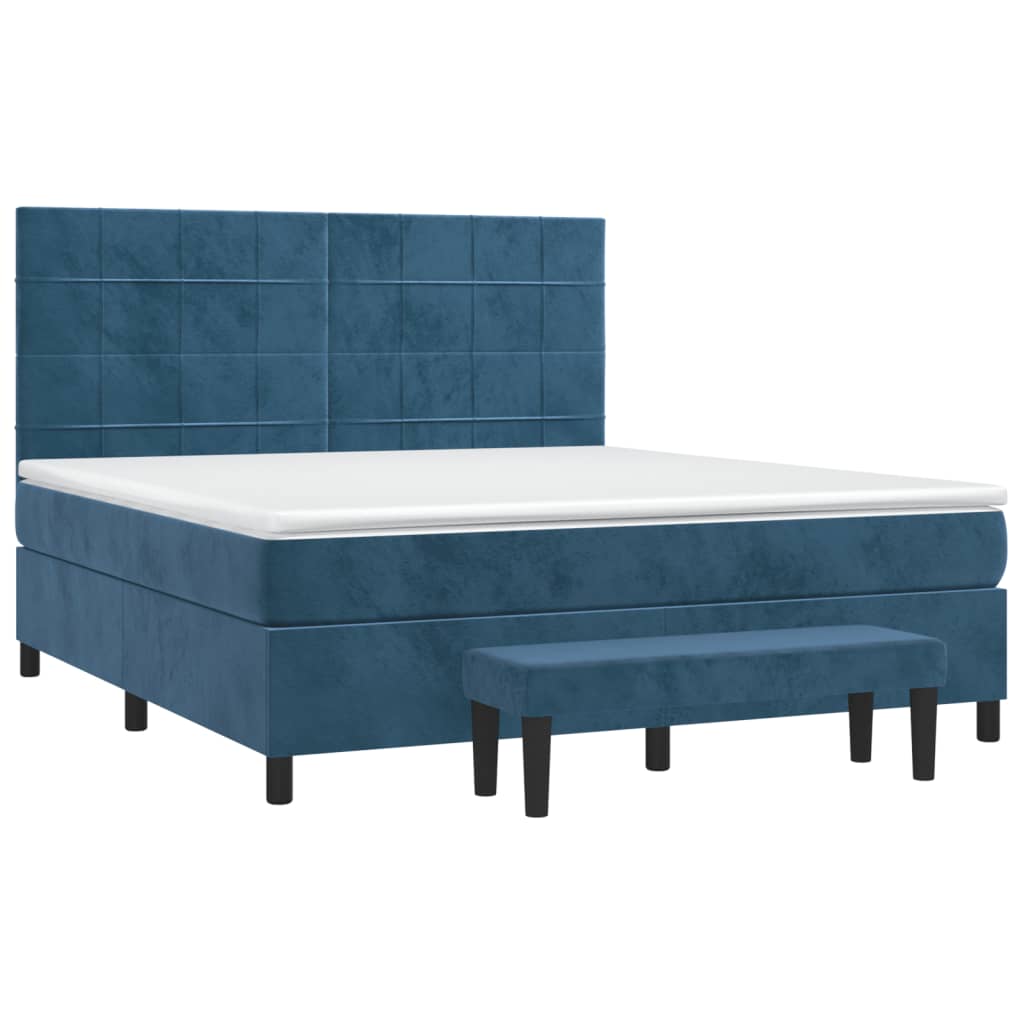 vidaXL Boxspring met matras fluweel donkerblauw 180x200 cm afbeelding
