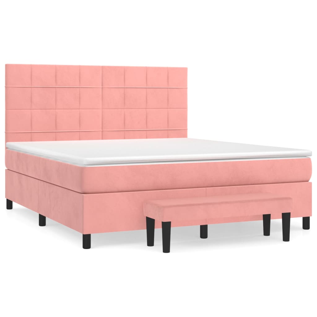 vidaXL Box spring postel s matrací růžová 180x200 cm samet