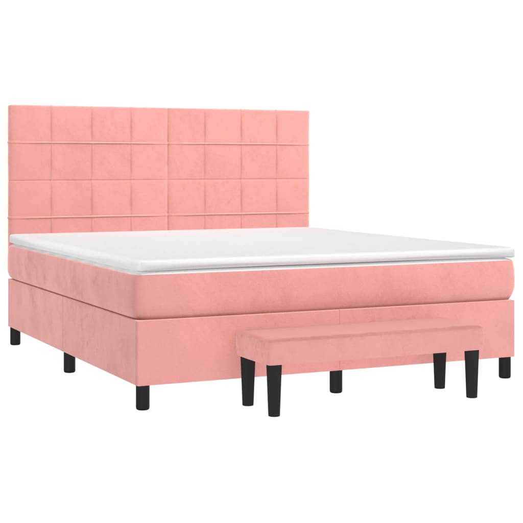vidaXL Boxspring met matras fluweel roze 180x200 cm afbeelding