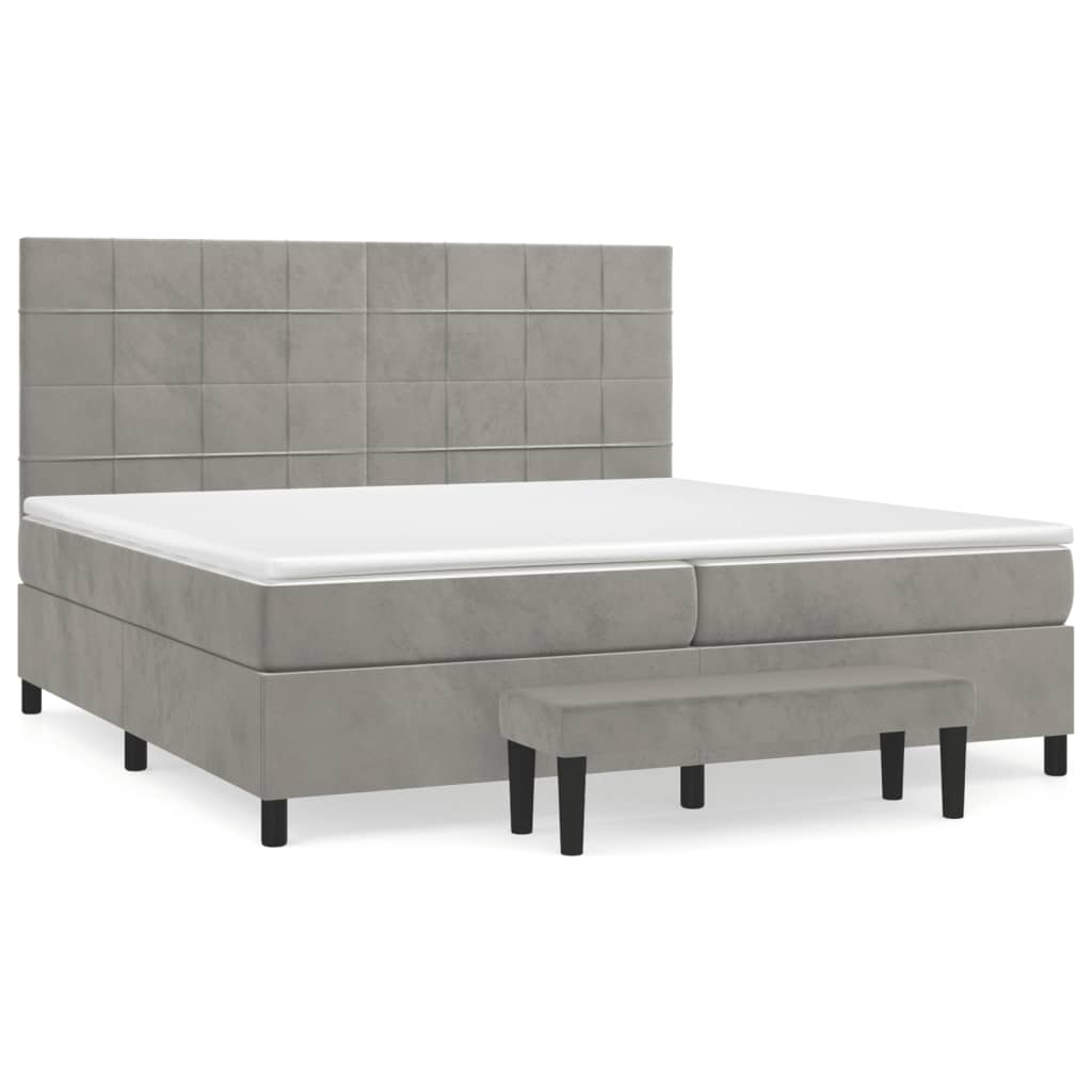 vidaXL Box spring postel s matrací světle šedá 200x200 cm samet