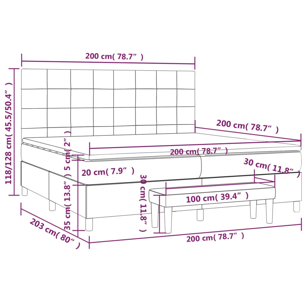 sötétszürke bársony rugós ágy matraccal 200x200 cm