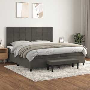 Box spring postel s matrací tmavě šedá 200x200 cm samet - obrázek 1