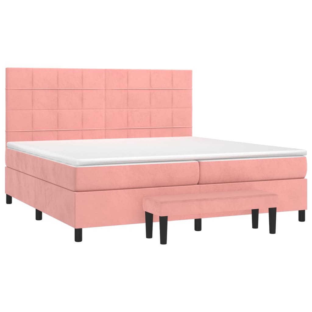 vidaXL Boxspring met matras fluweel roze 200x200 cm afbeelding