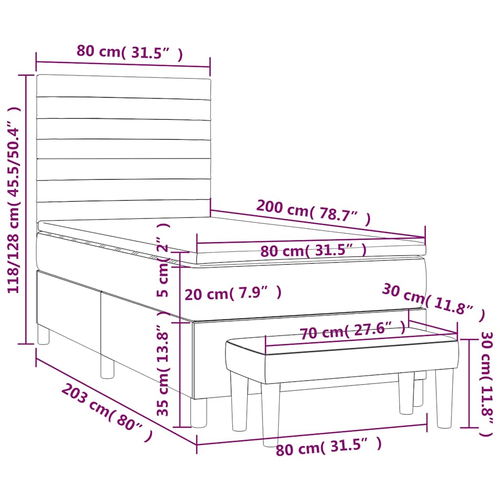 Box spring postel s matrací tmavě modrá 80 x 200 cm samet - obrázek 9