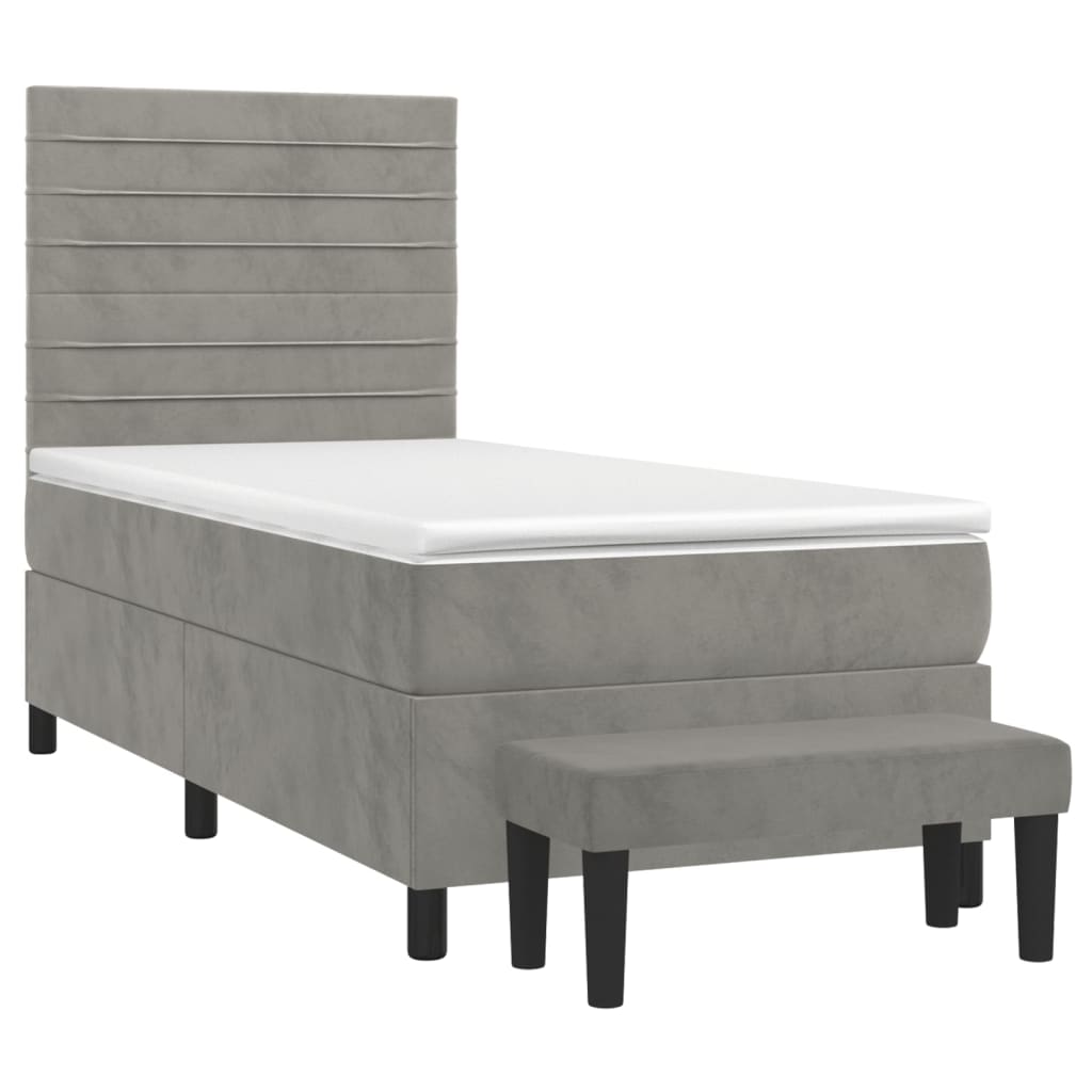 vidaXL Boxspring met matras fluweel lichtgrijs 90x190 cm afbeelding